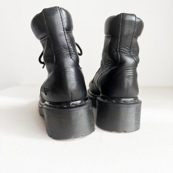 Doc Martens 8 Hole Super Chunky Black Leather Goth Rock Boots Square Toe  7 - Picture 2 of 7